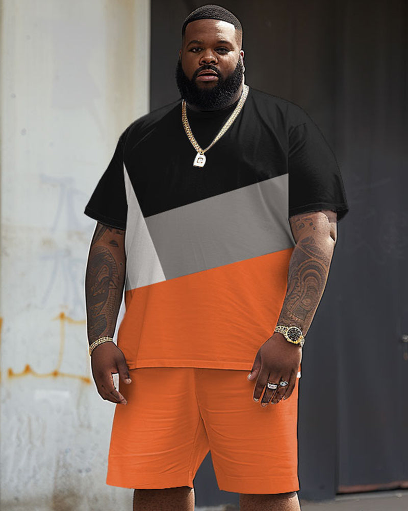 Big & Tall Colorblock Streetwear T-Shirt Shorts Set for big men view 1