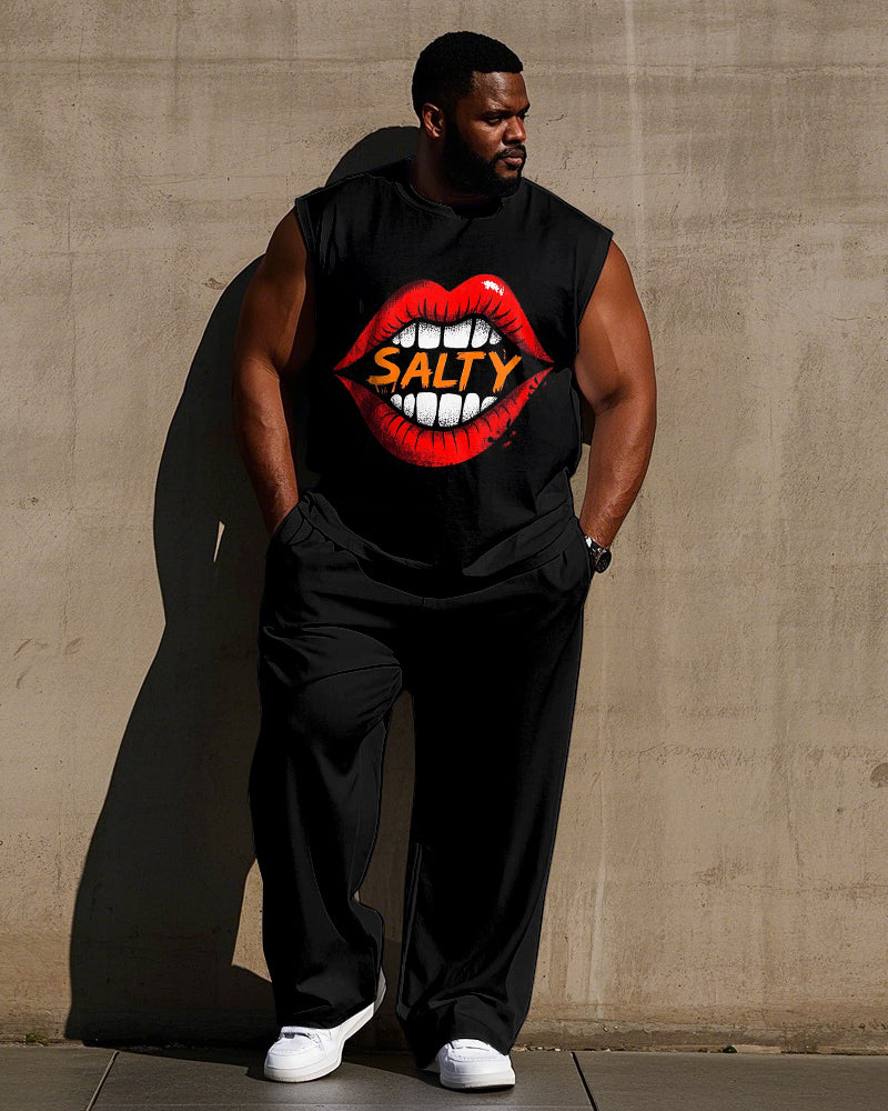 Big & Tall Red Graphic Streetwear Vest Pants Set for big men view 1
