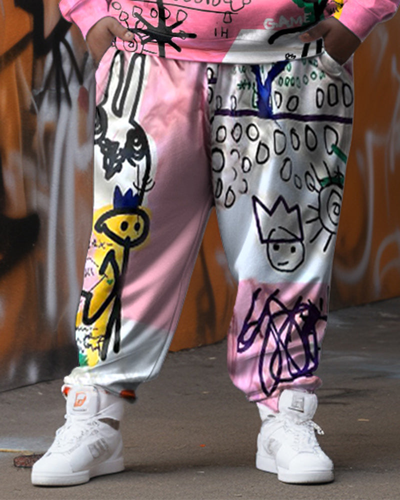 Big & Tall Graffiti Streetwear Hoodie Sweatpants Set for big men view 6
