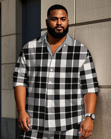 Big & Tall Black White Plaid T-Shirt Pants Set for big men view 2