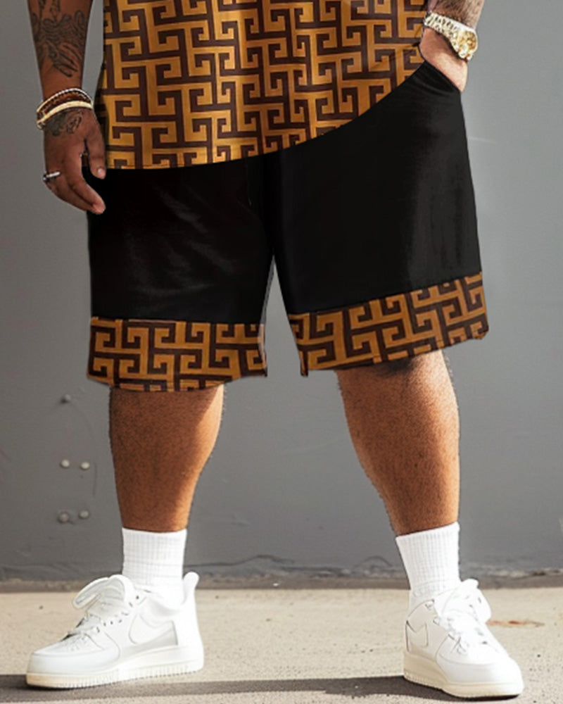 Big & Tall Yellow Geometric T-Shirt Shorts Set for big men view 3