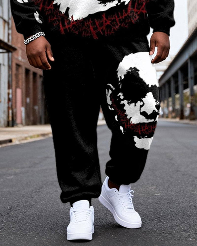 Big & Tall Black Graphic Hoodie Sweatpants Set for big men view 3