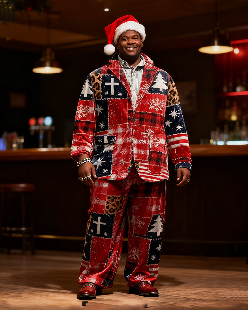 Big & Tall Graphic Patchwork Two-piece Set for big men view 1