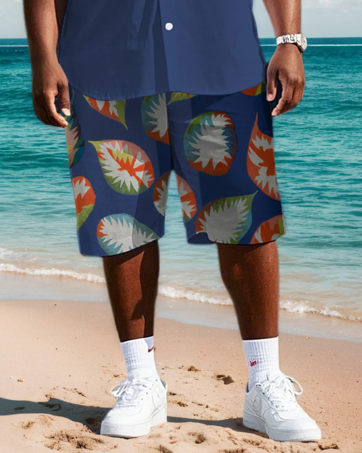 Big & Tall Colorblock Geometric T-Shirt Shorts Set for big men view 3