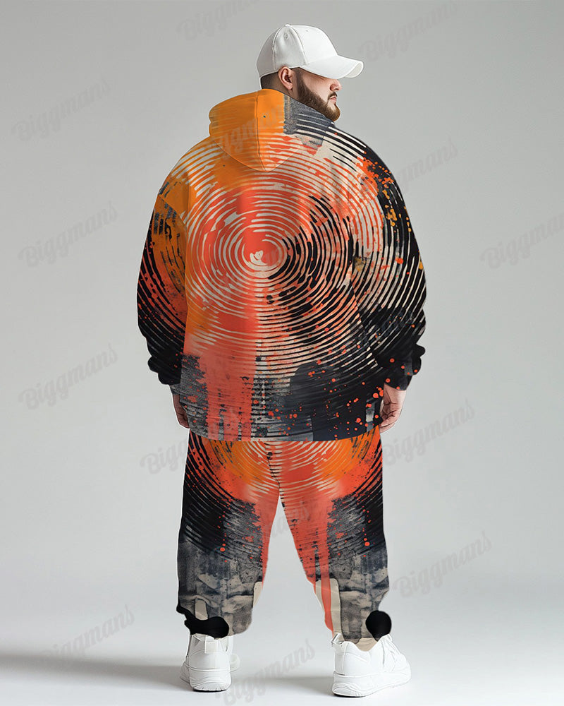Big & Tall Orange Geometric Hoodie Sweatpants Set for big men view 2