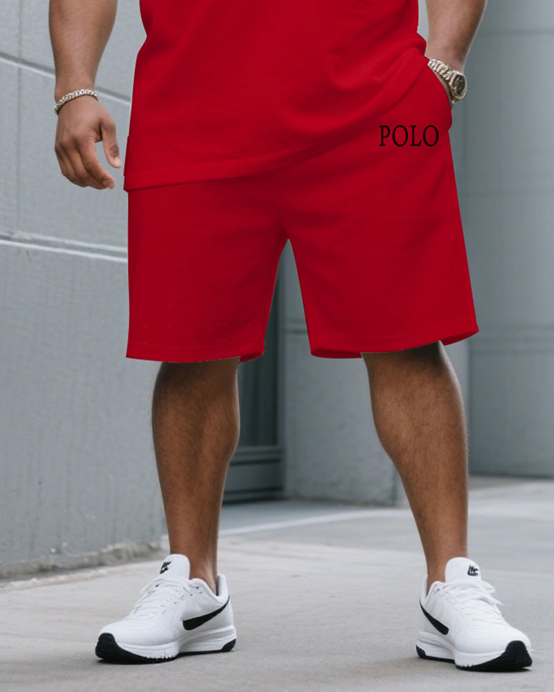 Big & Tall Blue Red Graphic T-Shirt Shorts Set for big men view 3