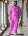 Big & Tall Pink Solid Color Two-piece Set for big men view 1