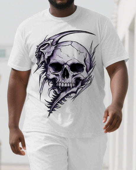 Big & Tall Graphic Skull T-Shirt Shorts Set for big men view 2