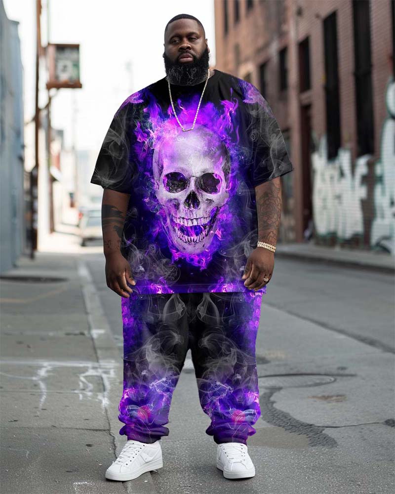 Big & Tall Purple Graphic T-Shirt Pants Set for big men view 1