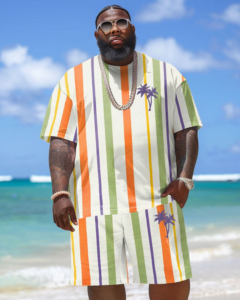 Big & Tall Hawaiian Striped T-Shirt Shorts Set for big men view 1