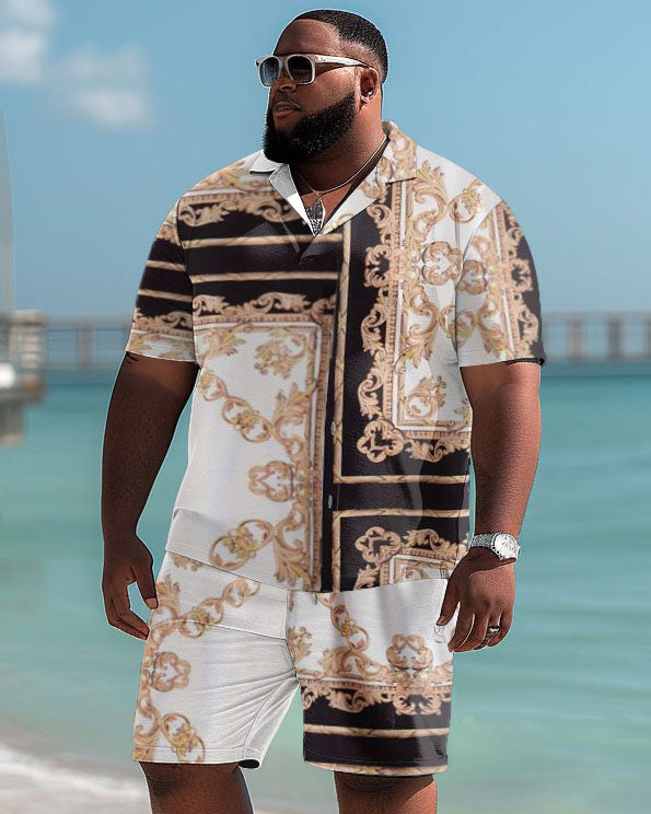Big & Tall Hawaiian Polo Shorts Set for big men view 1