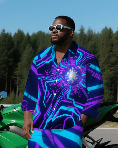 Big & Tall Geometric T-Shirt Pants Set for big men view 1