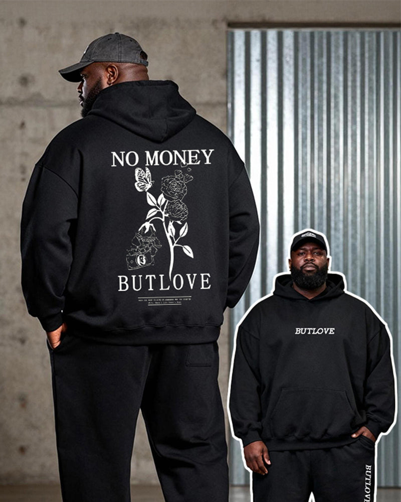 Big & Tall Black Graphic Floral Hoodie Sweatpants Set for big men view 2