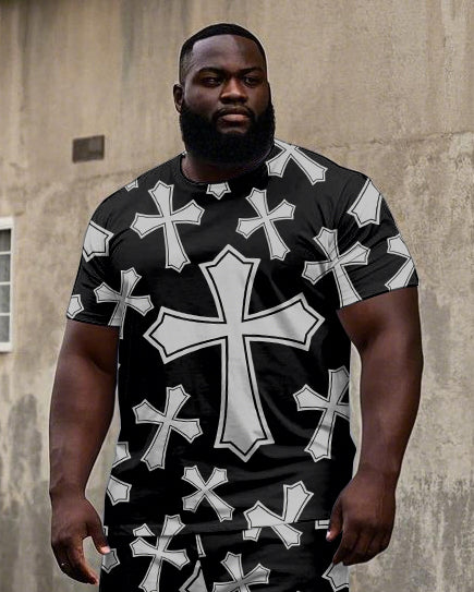 Big & Tall Streetwear T-Shirt Shorts Set for big men view 2