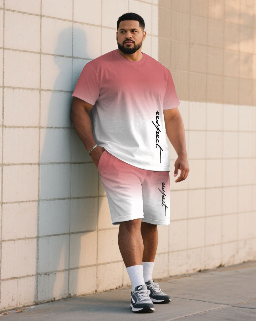 Big & Tall White Pink Gradient T-Shirt Shorts Set for big men view 1