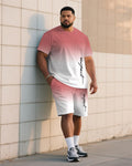 Big & Tall White Pink Gradient T-Shirt Shorts Set for big men view 1
