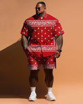 Big & Tall Graphic Floral Vintage T-Shirt Shorts Set for big men view 1