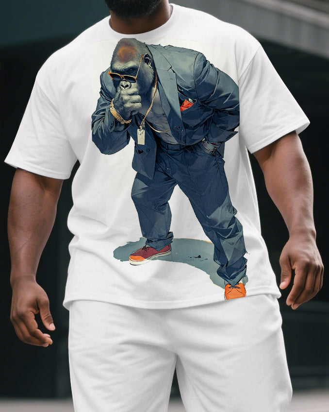 Big & Tall Graphic Streetwear T-Shirt Shorts Set for big men view 2