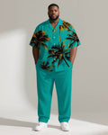 Big & Tall Green Hawaiian Graphic T-Shirt Pants Set for big men view 1