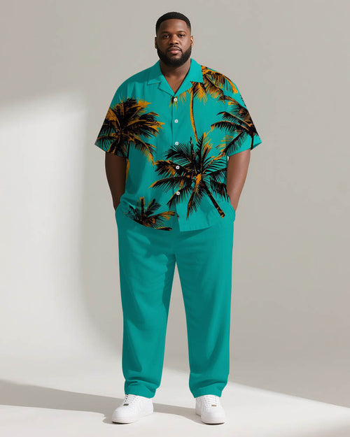 Big & Tall Green Hawaiian Graphic T-Shirt Pants Set for big men view 1