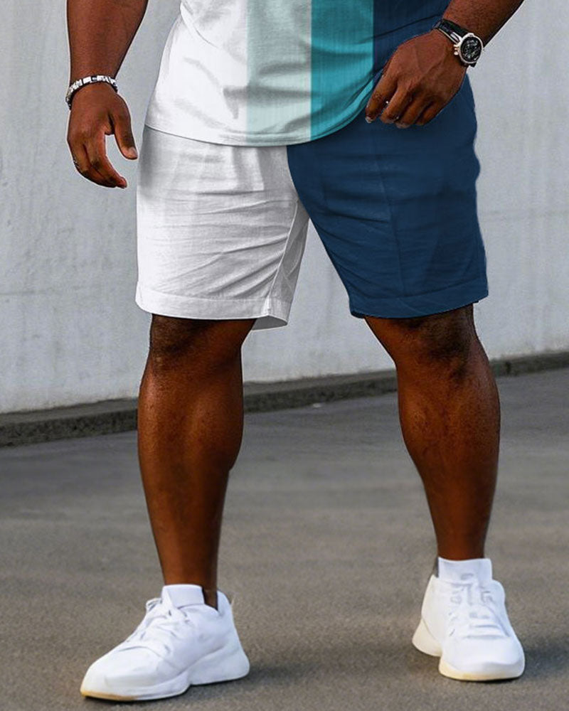 Big & Tall Blue Colorblock T-Shirt Shorts Set for big men view 3