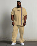 Big & Tall Khaki Streetwear T-Shirt Pants Set for big men view 1
