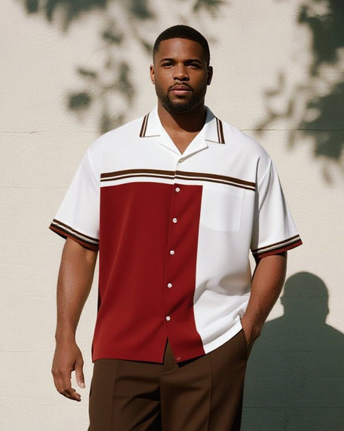 Big & Tall Brown Red Striped T-Shirt Pants Set for big men view 2