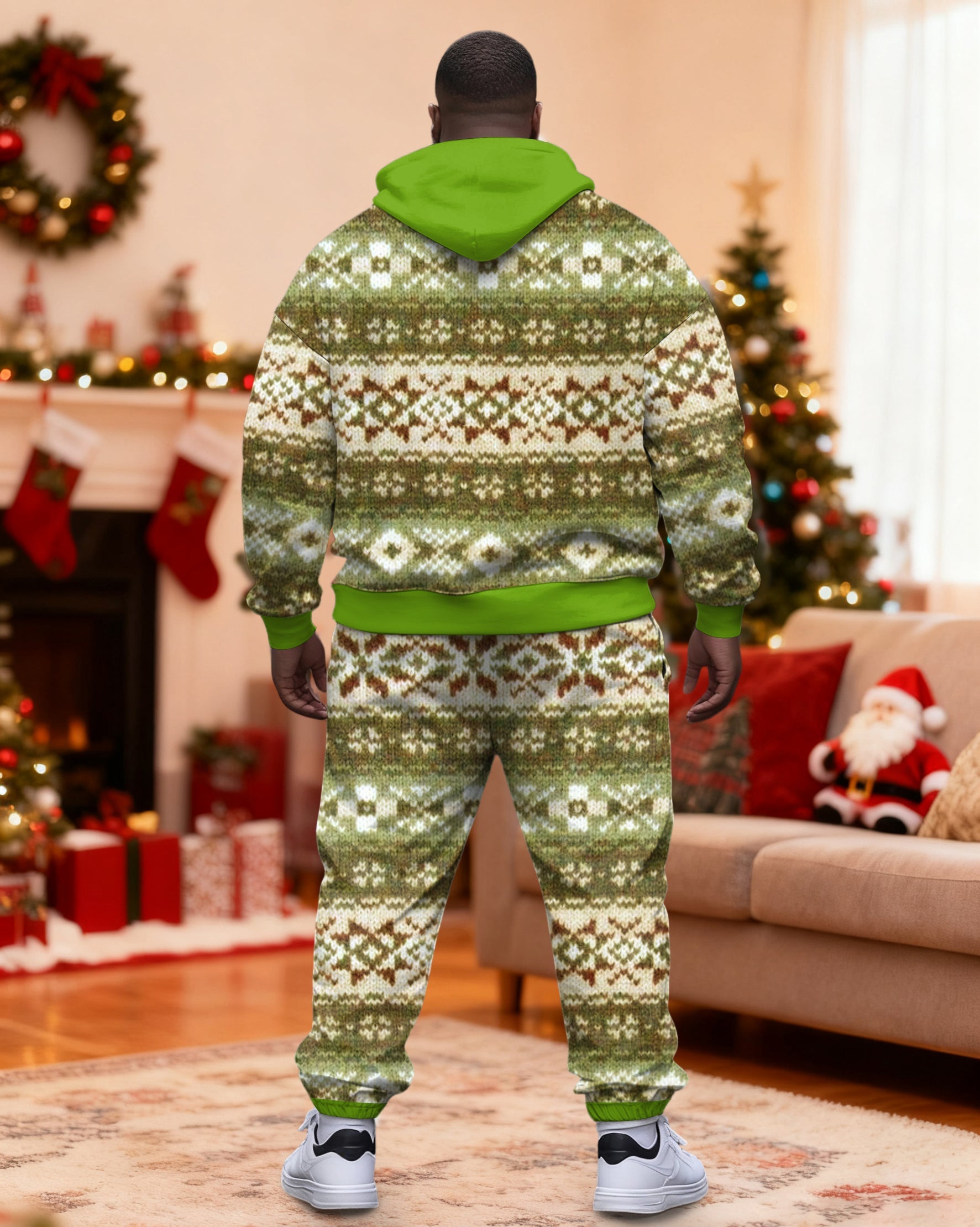 Big & Tall Green Graffiti Hoodie Sweatpants Set for big men view 2