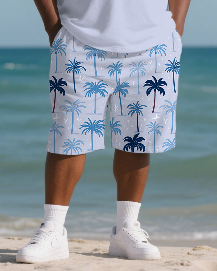 Big & Tall Hawaiian Striped Polo Shorts Set for big men view 3