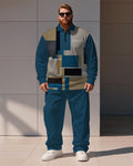 Big & Tall Black Khaki Striped Polo Pants Set for big men view 1