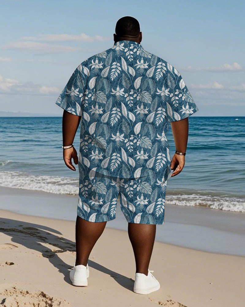 Big & Tall Blue Hawaiian Graphic T-Shirt Shorts Set for big men view 4