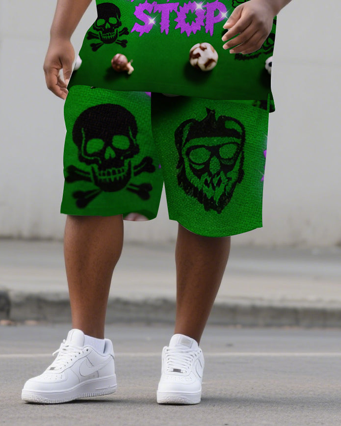 Big & Tall Graphic Skull Polo Shorts Set for big men view 3