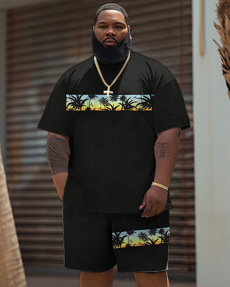 Big & Tall Hawaiian Graphic T-Shirt Shorts Set for big men view 1