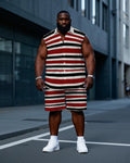 Big & Tall Black Red Striped T-Shirt Shorts Set for big men view 1