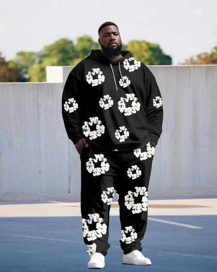 Big & Tall Denim Graphic Floral Hoodie Sweatpants Set for big men view 1