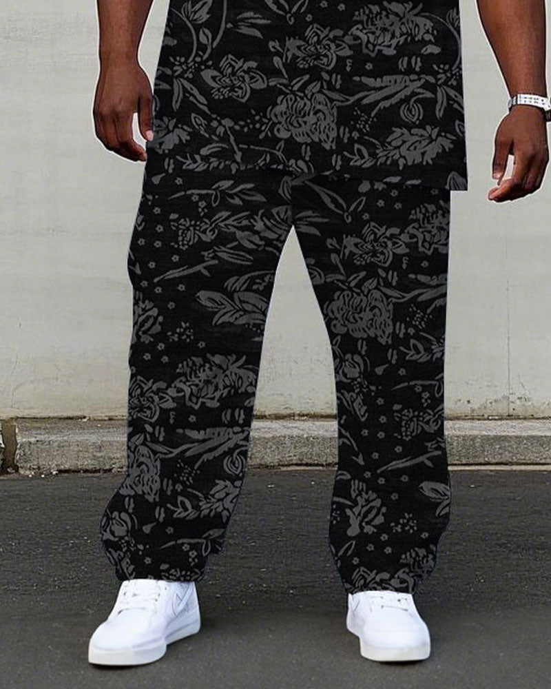 Big & Tall Black Floral T-Shirt Pants Set for big men view 3