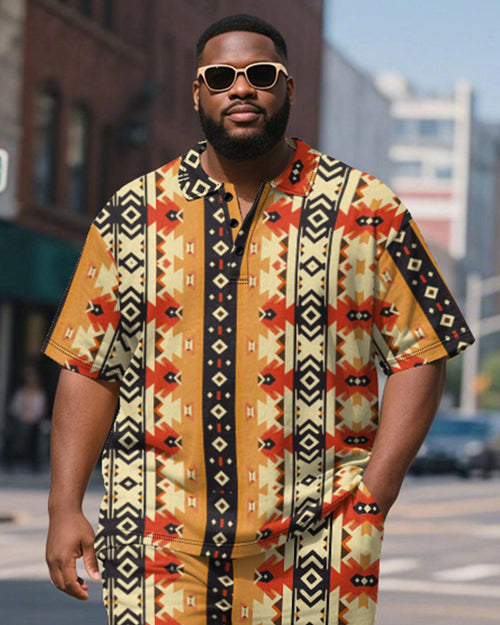 Big & Tall Yellow Colorblock Polo Shorts Set for big men view 2