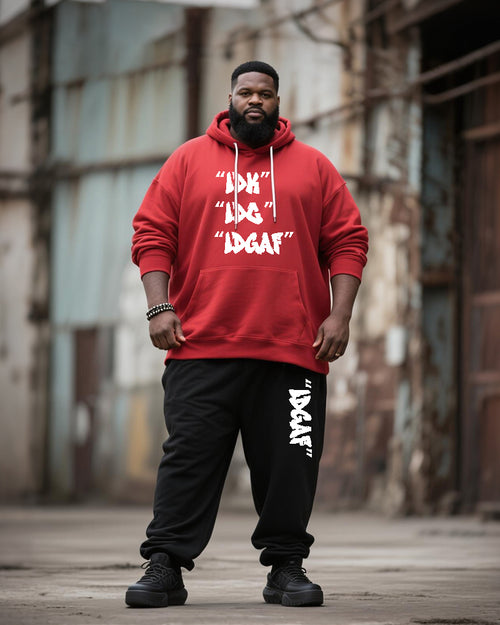 Big & Tall Black Red Graphic Hoodie Sweatpants Set for big men view 1