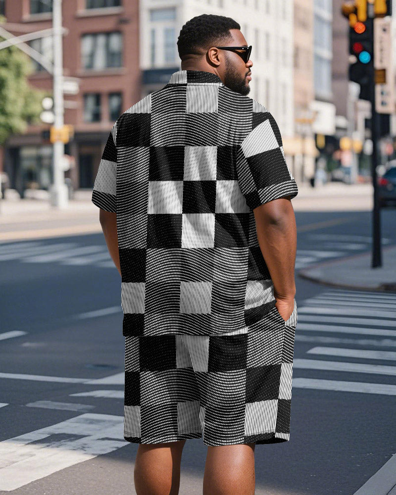 Big & Tall Black Graphic Polo Shorts Set for big men view 5