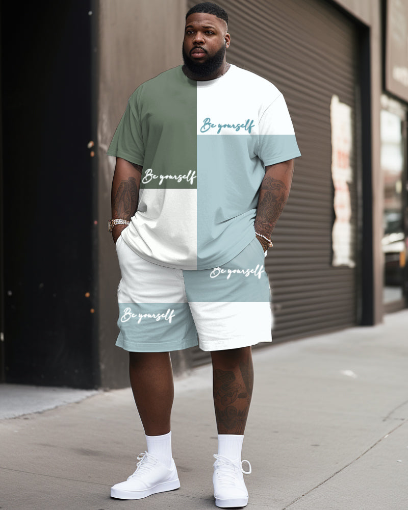 Big & Tall Colorblock Graphic T-Shirt Shorts Set for big men view 1