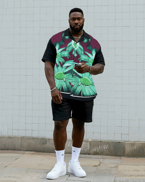 Big & Tall Gradient Floral Vintage T-Shirt Shorts Set for big men view 1