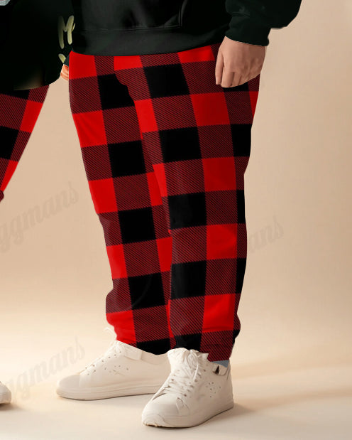 Big & Tall Plaid Hoodie Sweatpants Set for big men view 3