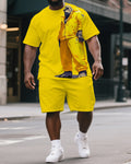 Big & Tall Yellow Graphic T-Shirt Shorts Set for big men view 1