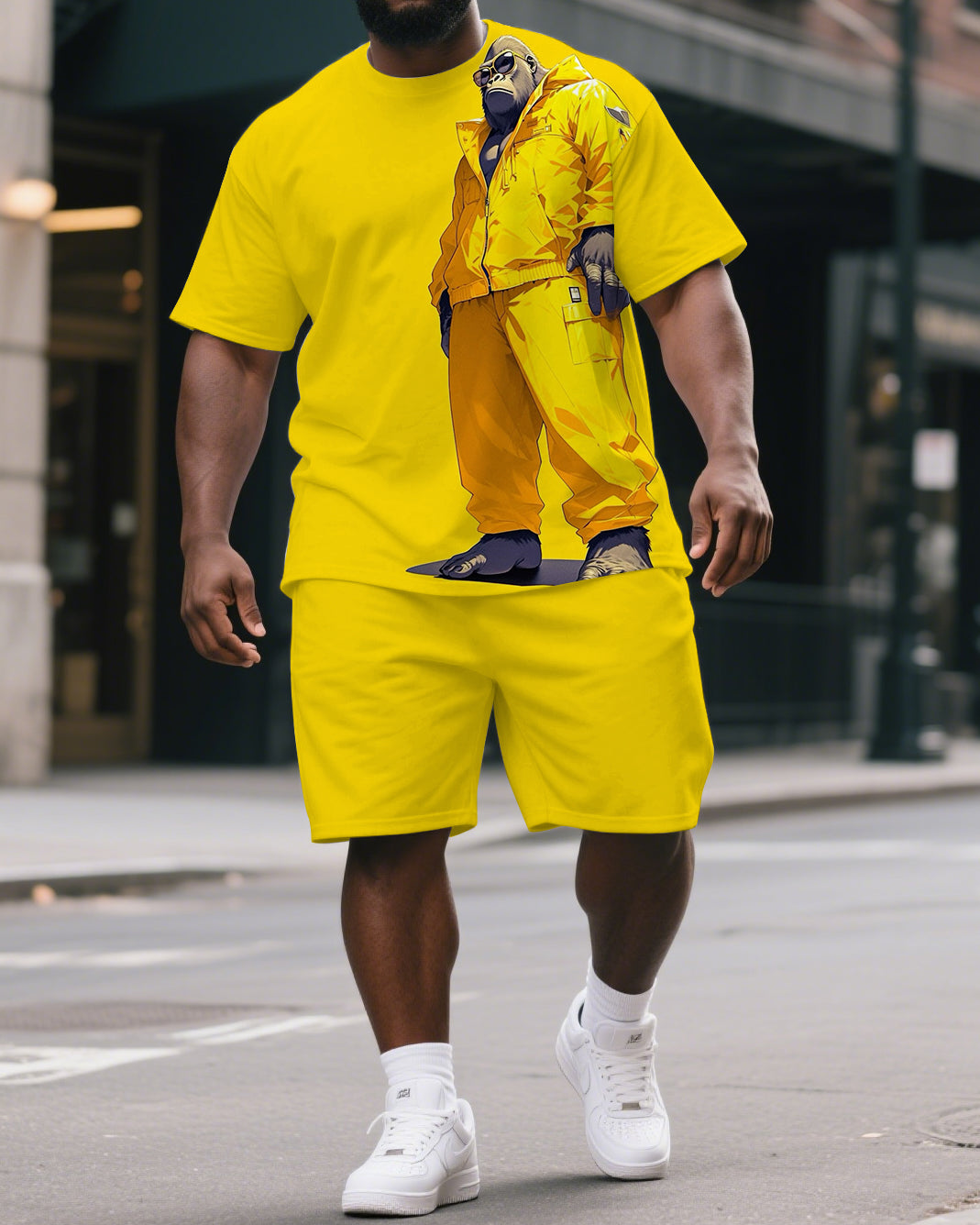 Big & Tall Yellow Graphic T-Shirt Shorts Set for big men view 1