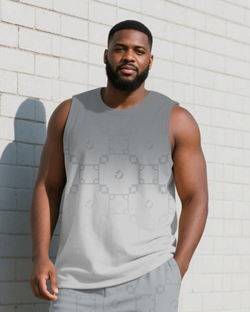 Big & Tall Gray Gradient Geometric Vest Pants Set for big men view 2