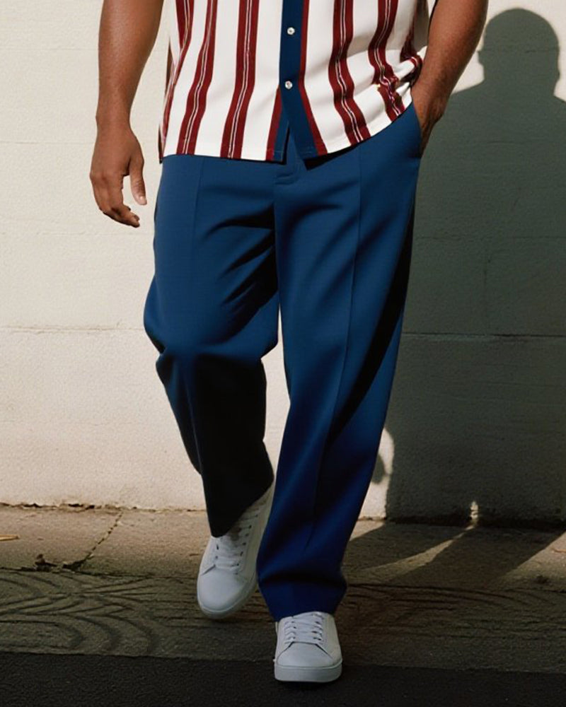 Big & Tall Blue Red Colorblock T-Shirt Pants Set for big men view 3