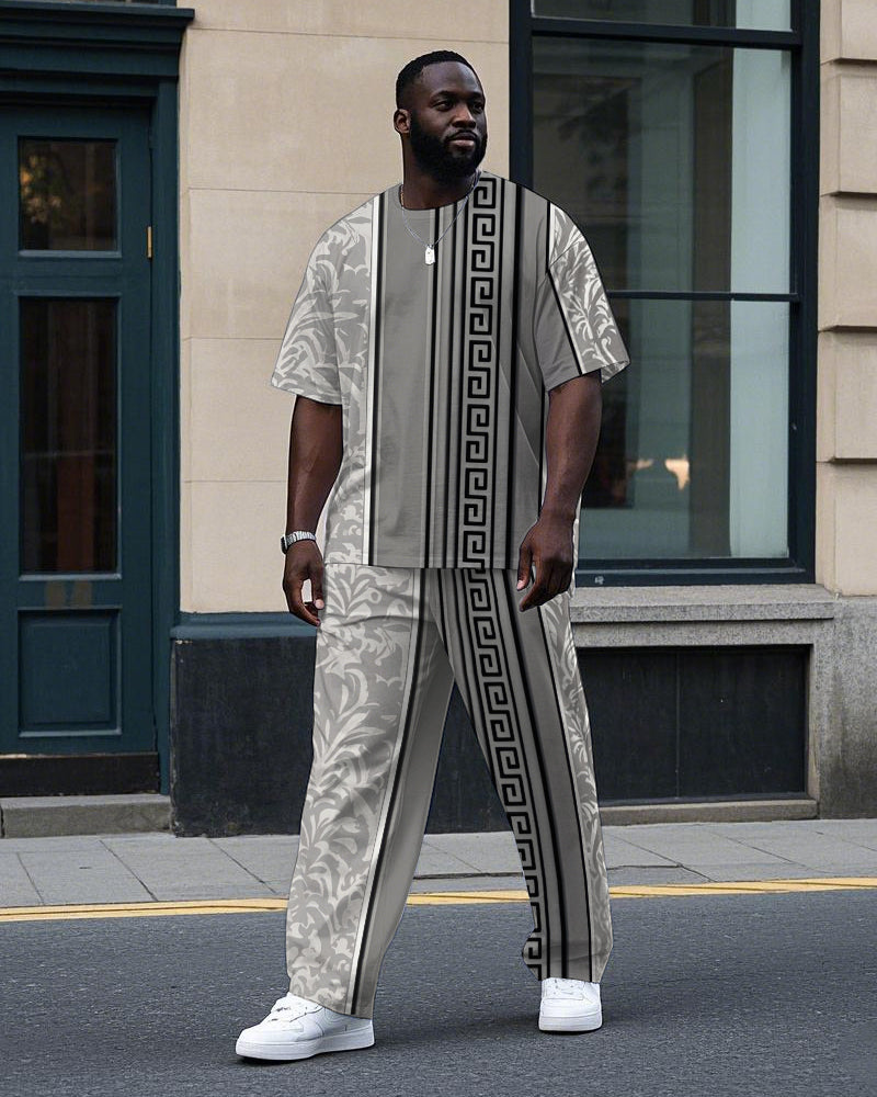 Big & Tall Geometric Floral T-Shirt Pants Set for big men view 1