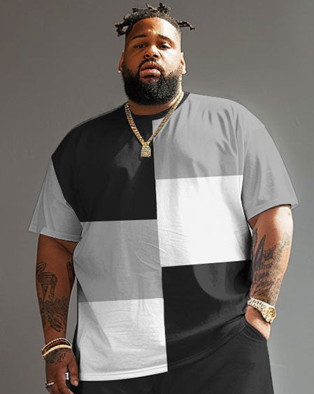 Big & Tall Black White Colorblock Two-piece Set for big men view 3