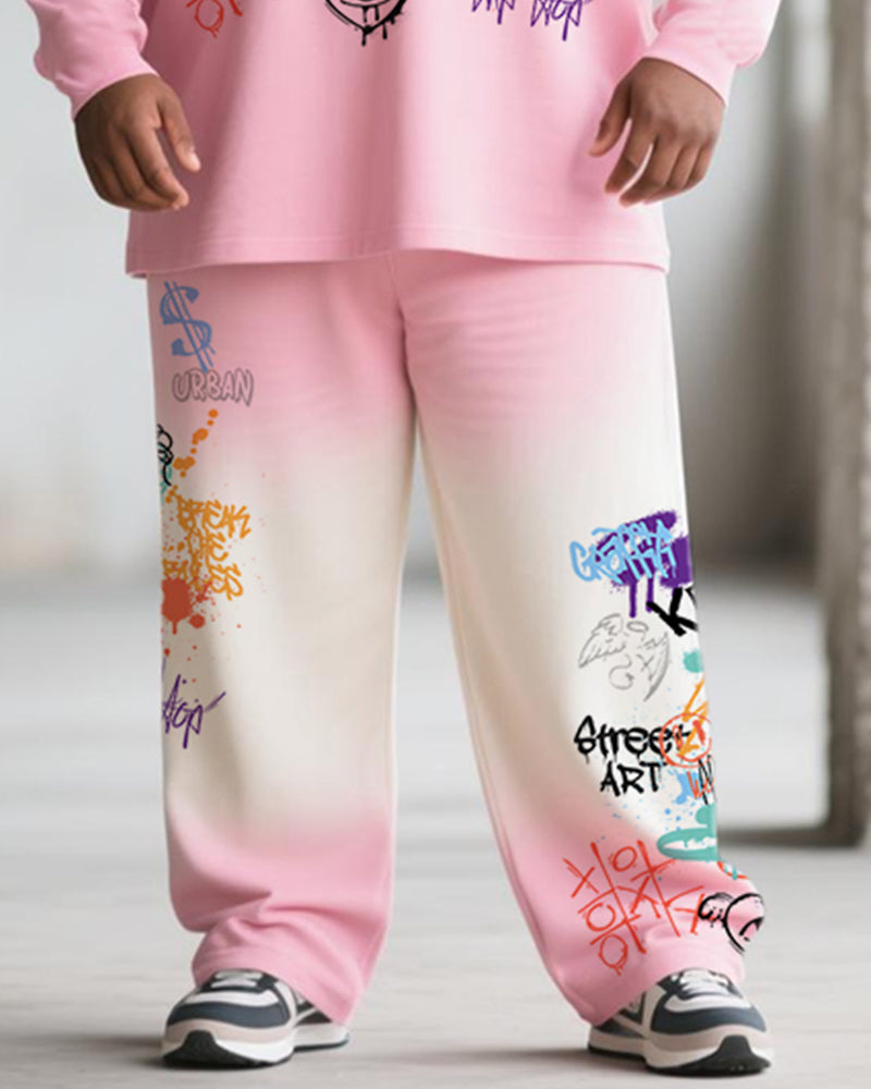 Big & Tall Pink Gradient Graphic T-Shirt Pants Set for big men view 3