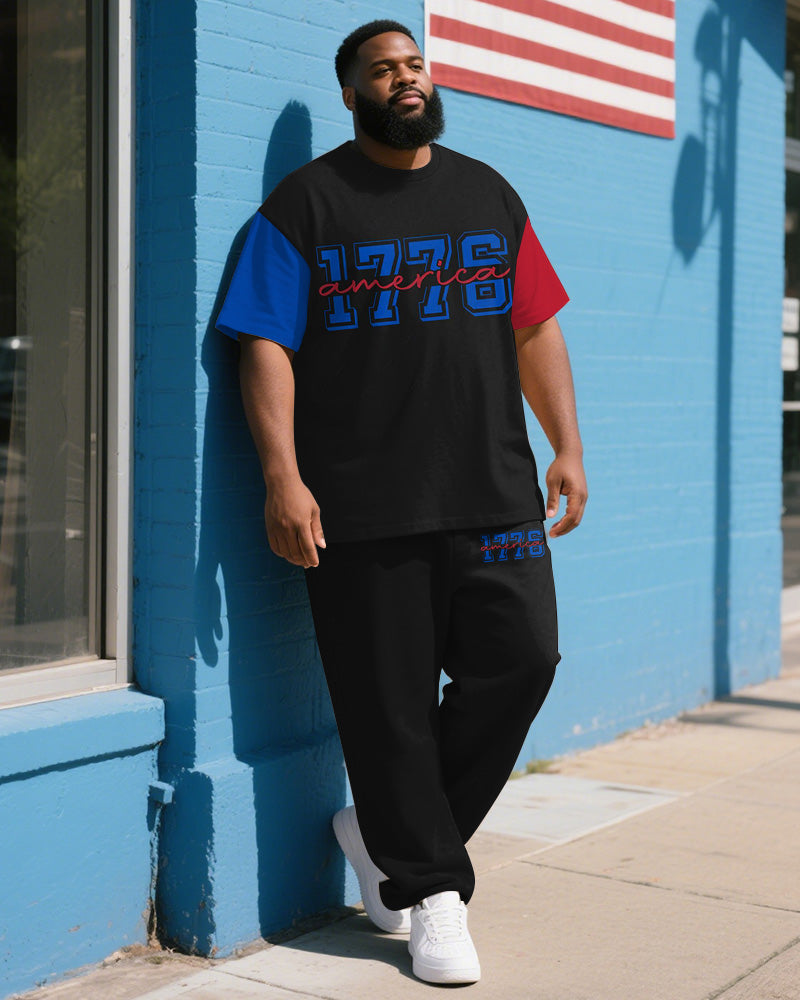Big & Tall Colorblock Graphic T-Shirt Pants Set for big men view 1